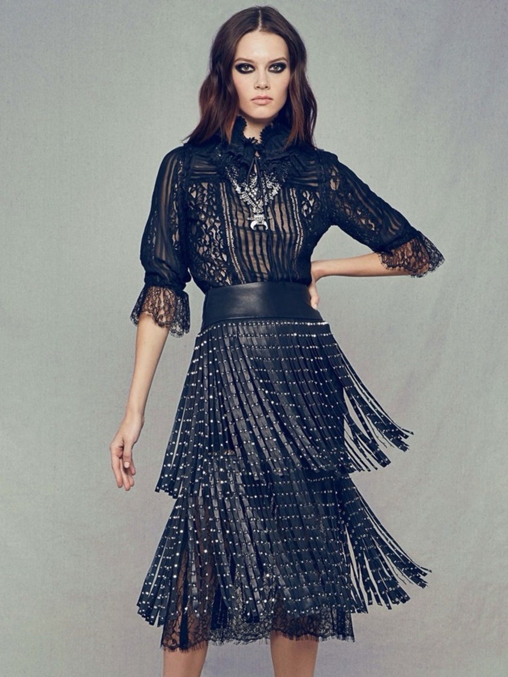 ALICE + OLIVIA Senna Studded Leather Fringe Skirt - Picture 9 of 13
